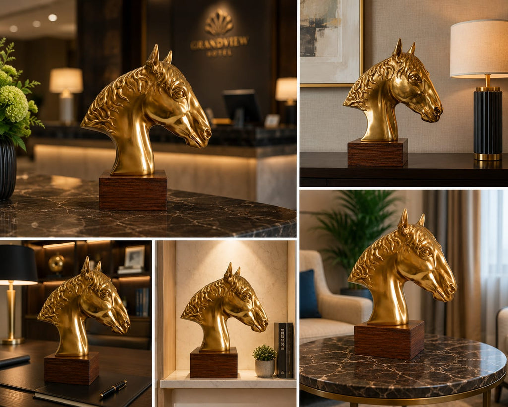 Triivvayu Majestic Horse Brass Bust Luxury Home Office Equestrian Decor - ANS Billons