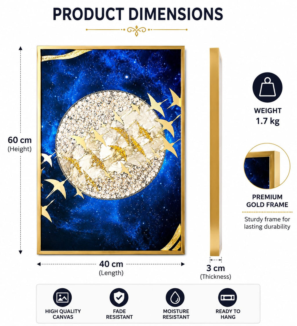 Wall Art Print Night Sky Golden Moon and Bird Européen ... - ANS Billons