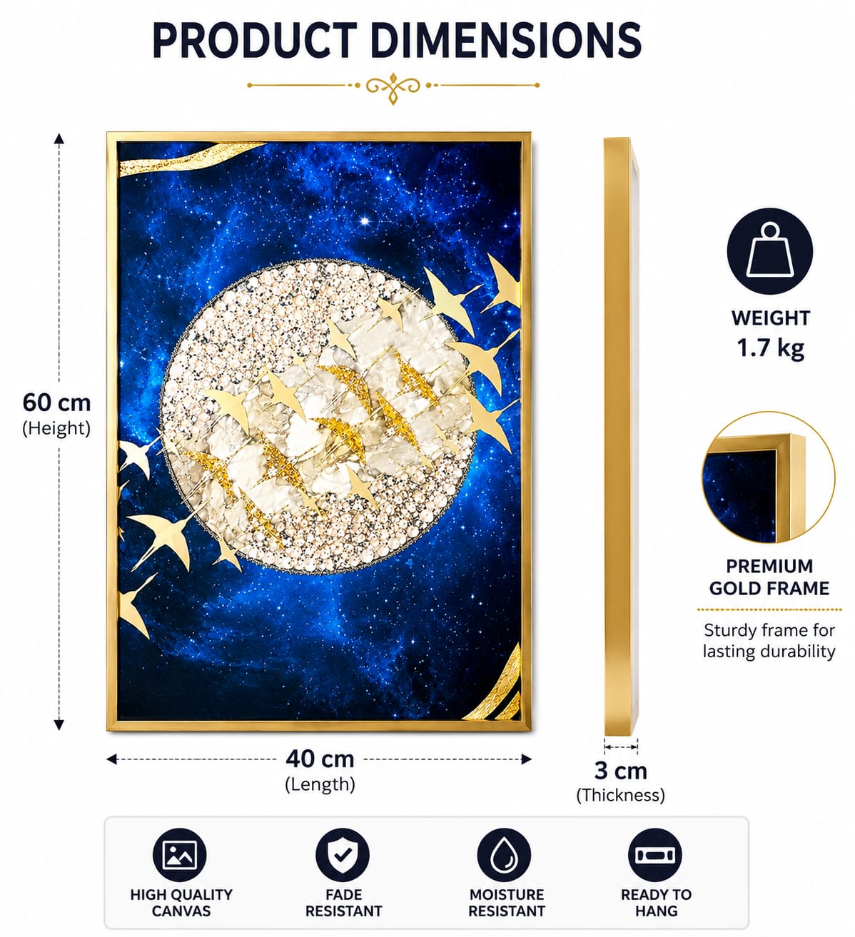 Wall Art Print Night Sky Golden Moon and Bird Européen ... - ANS Billons
