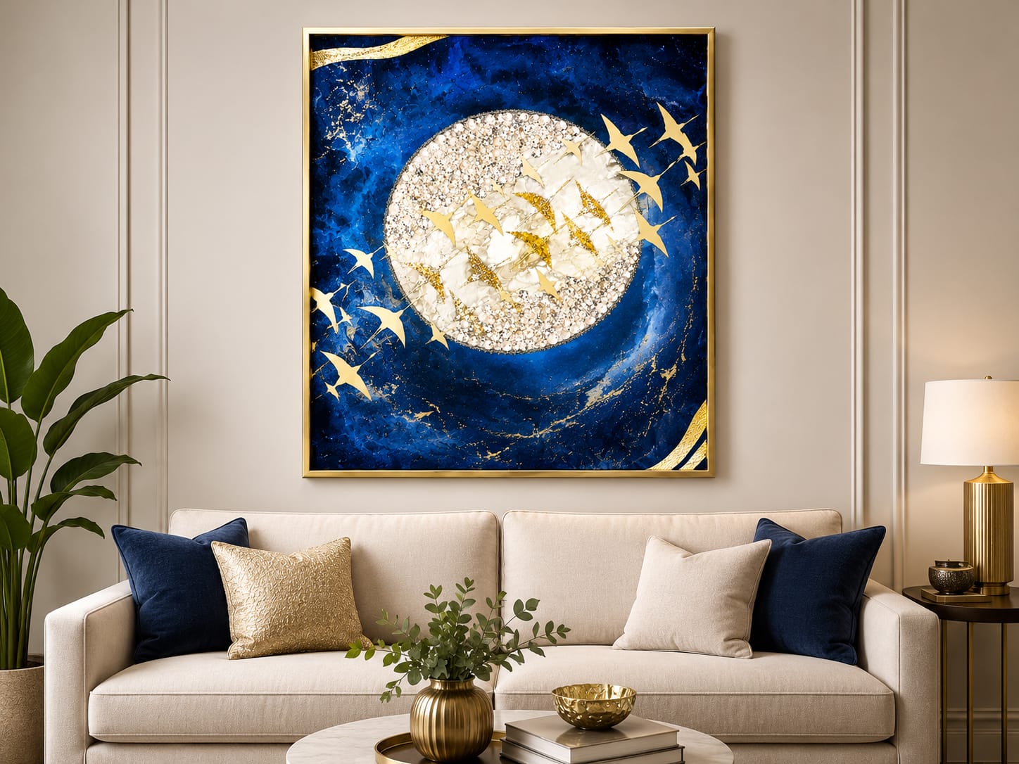Wall Art Print Night Sky Golden Moon and Bird Européen ... - ANS Billons