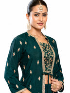 Women's Embroidered 3-Piece Ethnic Co-Ord Set with Jacket, Crop Top &amp; Palazzo - ANS Billons