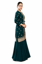 Women's Embroidered 3-Piece Ethnic Co-Ord Set with Jacket, Crop Top &amp; Palazzo - ANS Billons