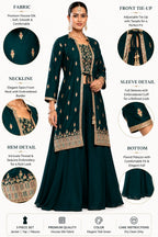 Women's Embroidered 3-Piece Ethnic Co-Ord Set with Jacket, Crop Top &amp; Palazzo - ANS Billons